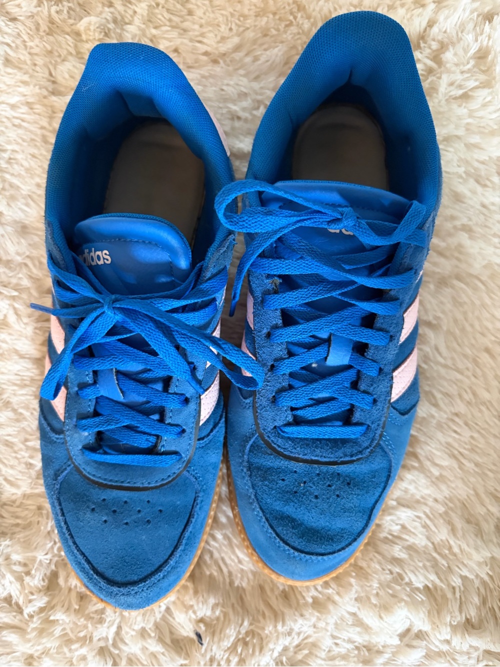 adidas Women’s Blue Sneakers with Pink Stripes